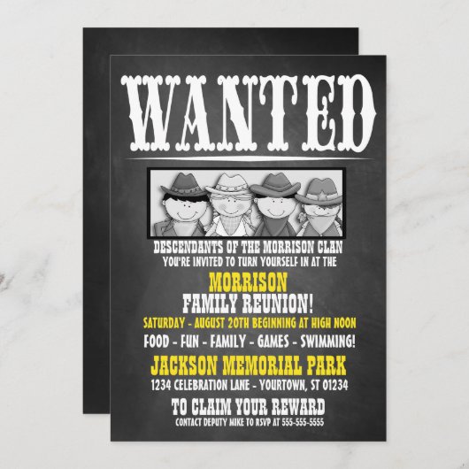 黒板指名手配ポスターファミリー懇親会招待状 招待状 (正面/裏面)