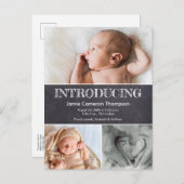 黒板数々の写真コラージュベビー誕生 案内ポストカード (正面/裏面)