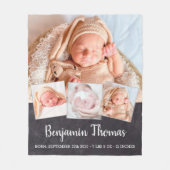 黒板新生児パーソナライズされた4フォトコラージュ フリースブランケット (正面)