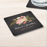 黒板植物花紙コースター スクエアペーパーコースター<br><div class="desc">これらの紙コースターはChalkboard Botanical Flower結婚のスイートと調整しパーソナライズされたて、あなたの名前と日結婚付で行うことができる。グラフィック植物花スプレーを備えている。</div>