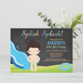 黒板水スライドのプールの誕生会 招待状 (スタンド正面)