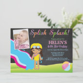 黒板水スライドのプールの誕生会 招待状 (スタンド正面)