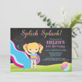 黒板水スライドのプールの誕生会 招待状 (スタンド正面)