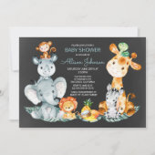 黒板水彩ポップジャングルサファリベイビーシャワー 招待状 (正面)