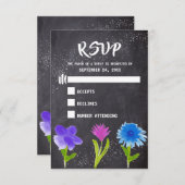 黒板水彩花結婚式RSVP 出欠カード (正面/裏面)