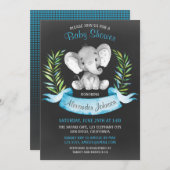 黒板水彩象ボーイベビーシャワー 招待状 (正面/裏面)