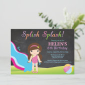 黒板水滑りプール誕生パーティー 招待状 (スタンド正面)