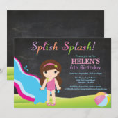 黒板水滑りプール誕生パーティー 招待状 (正面/裏面)