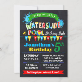 黒板水滑りプール誕生パーティー 招待状