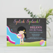 黒板水滑りプール誕生パーティー 招待状 (スタンド正面)