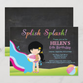 黒板水滑りプール誕生パーティー 招待状 (正面/裏面)