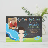 黒板水滑り台誕生パーティーボーイ 招待状 (スタンド正面)