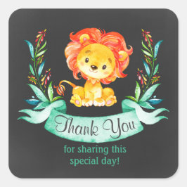 黒板水色ライオンありがとう スクエアシール