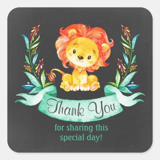 黒板水色ライオンありがとう スクエアシール (正面)