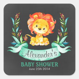 黒板水色ライオン赤ちゃんシャワー スクエアシール