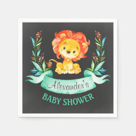 黒板水色ライオン赤ちゃんシャワー スタンダードカクテルナプキン