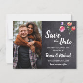 黒板水色婚約結婚写真 マグネット招待状 (正面)