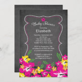 黒板熱帯ハイビスカスフラワーベビーシャワー 招待状 (正面/裏面)