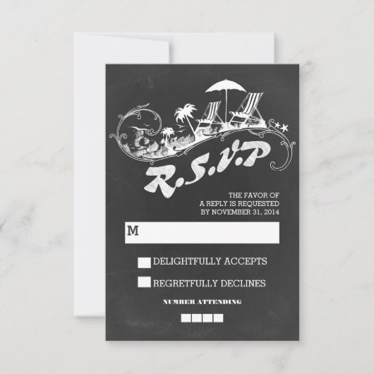 黒板熱帯ビーチ結婚式RSVP 出欠カード (正面)