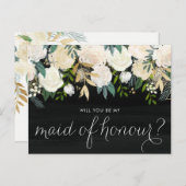黒板牡丹が私のメイド・オブ・オーナー(花嫁付き添い人) インビテーションポストカード (正面/裏面)