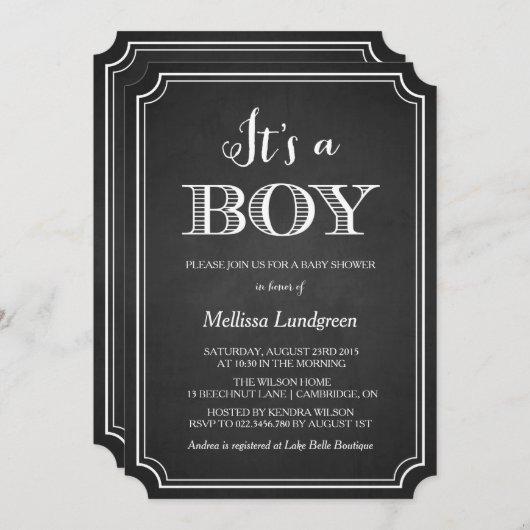 黒板男の子の赤ちゃんシャワー招待状 招待状 (正面/裏面)