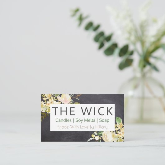 黒板石けん蝋燭大豆ろう液及びDIY船 名刺 (スタンド正面)