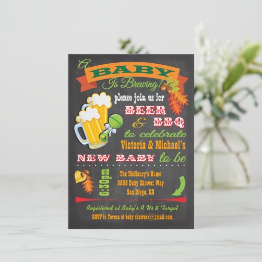 黒板秋のベビーは赤ちゃんシャワーを醸造している 招待状 (スタンド正面)