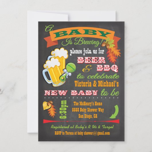 黒板秋のベビーは赤ちゃんシャワーを醸造している 招待状 (正面)