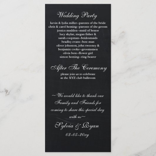 黒板秋の結婚式プログラム茶の長さ プログラム (裏面)