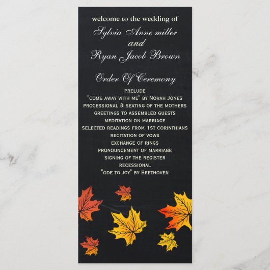 黒板秋の結婚式プログラム茶の長さ プログラム (正面)