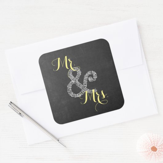 黒板秋結婚のミスター&ミセス・パーティー スクエアシール (封筒)