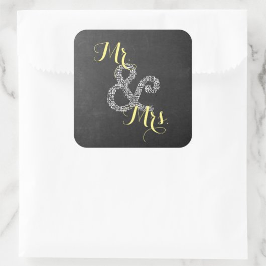 黒板秋結婚のミスター&ミセス・パーティー スクエアシール (バッグ)