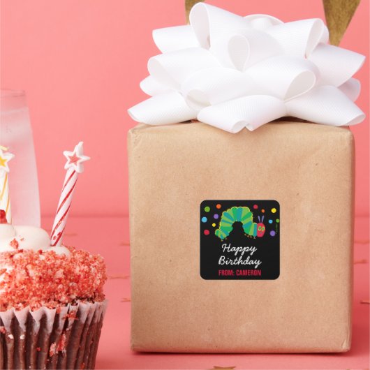 黒板空腹キャタピラ |ハッピーバースデー スクエアシール (パーティー)