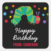 黒板空腹キャタピラ |ハッピーバースデー スクエアシール (正面)