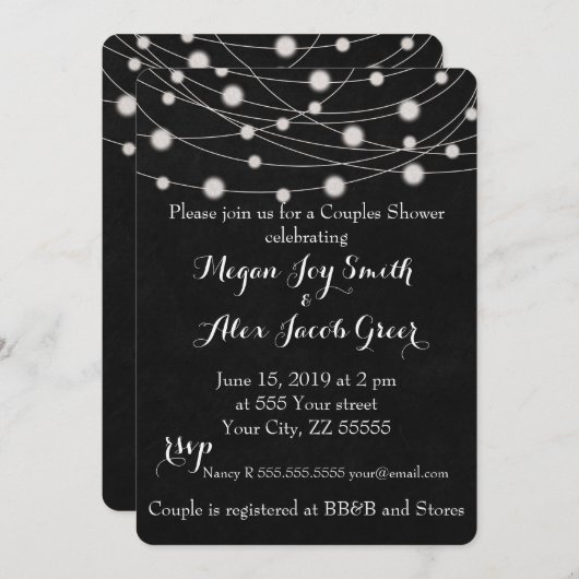 黒板素朴と紐の光がシャワーを浴びる 招待状 (正面/裏面)