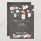 黒板素朴カントリーメイソン瓶ベイビーシャワー 招待状 (正面/裏面)