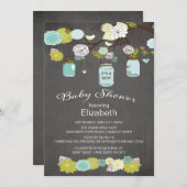 黒板素朴カントリーメイソン瓶ベイビーシャワー 招待状 (正面/裏面)