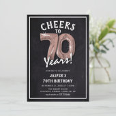 黒板素朴バラ金ゴールドバルーン70誕生日 招待状 (スタンド正面)