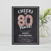 黒板素朴バラ金ゴールドバルーン80誕生日 招待状 (スタンド正面)