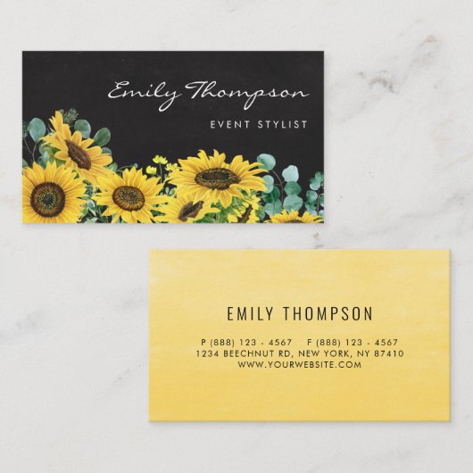 黒板素朴ヒマワリとユーカリフローラ 名刺 (正面/裏面)