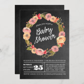 黒板素朴フローラリースベビーシャワー招待状 招待状 (正面/裏面)