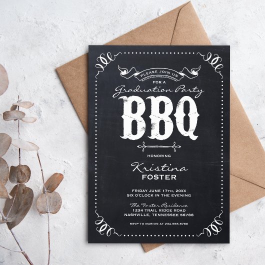 黒板素朴ヴィンテージ卒業パーティーBBQ 招待状