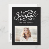 黒板素朴書道写真卒業 案内ポストカード (正面/裏面)