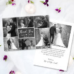 黒板素朴白黒コラ結婚ージ サンキューカード<br><div class="desc">モダン,  Chalkboard Hand Lettered Script's Black and 結婚 White 6 Photo Collage's素朴サンキューカードは安結婚く手に入る。6スタイリッシュ枚の写真を前面に、1枚の写真を背面に白黒フィルターを使用したサンキューカードテンプレート。文字「あなた」感謝していとダーク渦巻形のグレーまたはブラックカラーの黒板/黒板の背景に白の手書き書きスクリプトフォントで。自分の名前とメッセージ感謝していを自分の名前に合わせる。ノートもしを手書きしたい場合は、サンプル文字を削除して宇宙を増やす。</div>