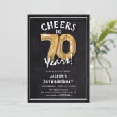 黒板素朴金ゴールドバルーン70誕生日 招待状 (スタンド正面)