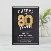 黒板素朴金ゴールドバルーン80誕生日 招待状 (スタンド正面)