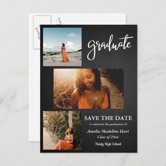 黒板素朴 |卒業パーティーの保存 案内ポストカード (正面/裏面)