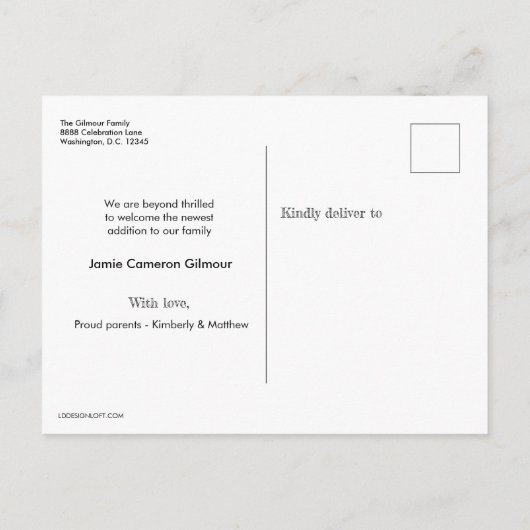 黒板紹介生まれたばかりのベビー写真コラージュ 案内ポストカード (裏面)