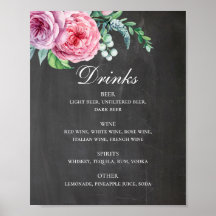 黒板結婚のドリンク。ピンクフローラアルコール