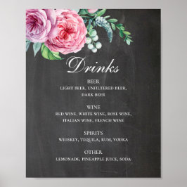 黒板結婚のドリンク。ピンクフローラアルコール ポスター